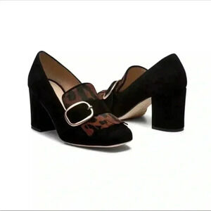 M. Gemi Suede Leopard Fringe Loafers Italian Made Luxury Size 37 US Size 6.5